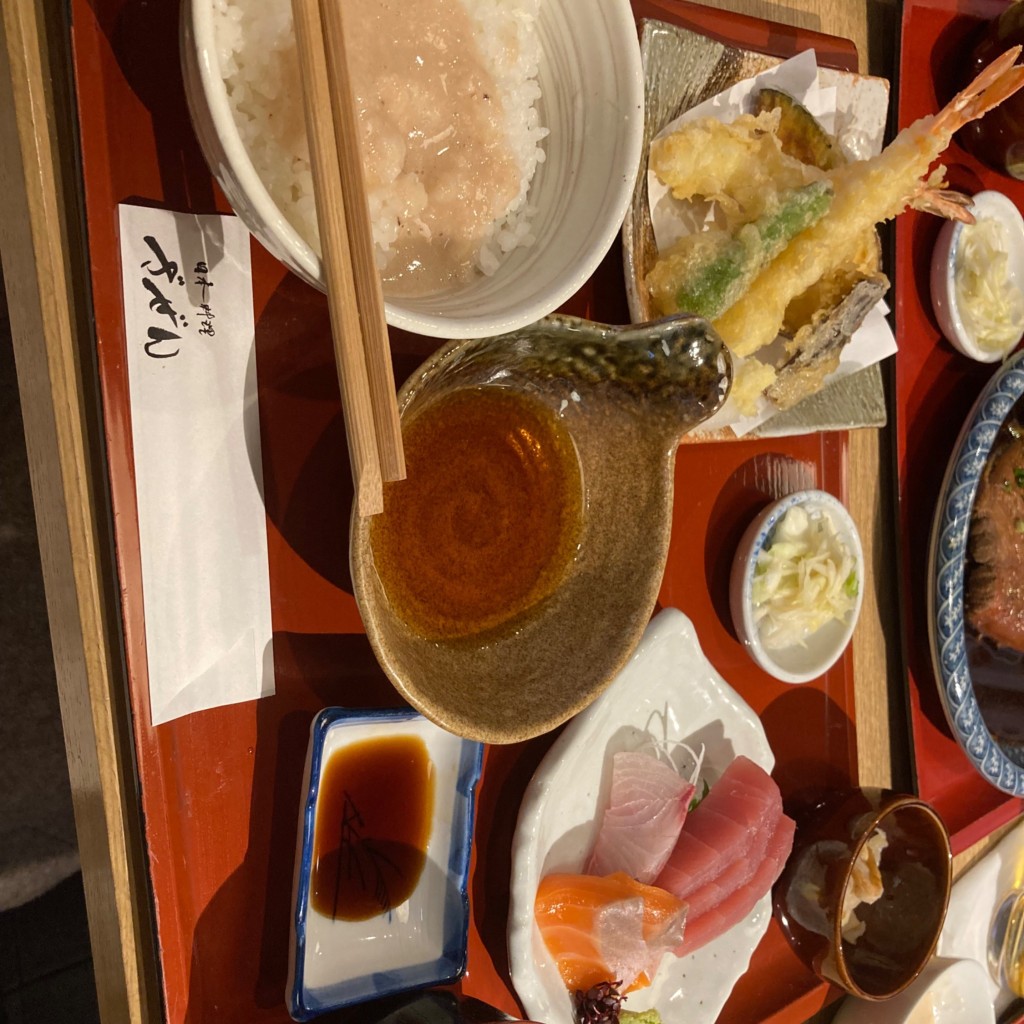 ユーザーが投稿したお刺身天婦羅御膳の写真 - 実際訪問したユーザーが直接撮影して投稿した港南居酒屋日本料理 ざぜんの写真