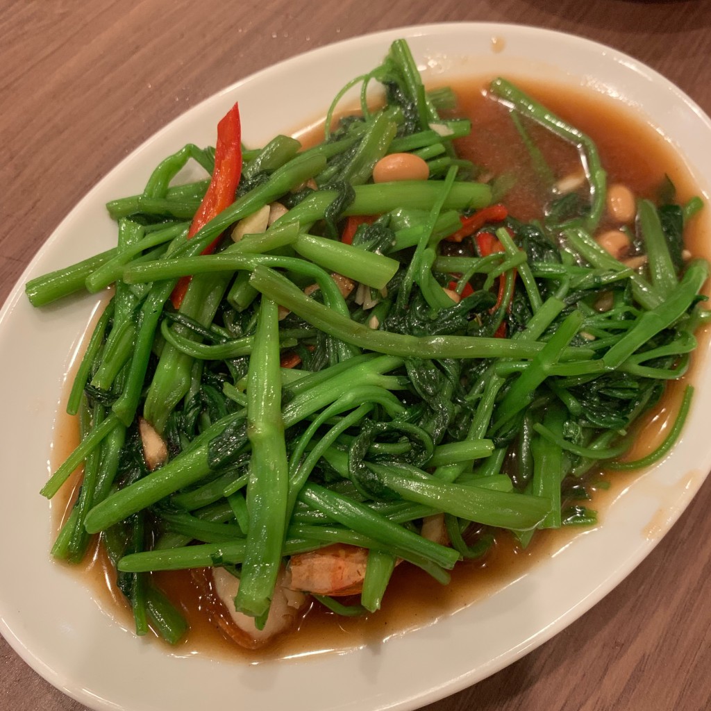 ユーザーが投稿した空芯菜オイスター炒めの写真 - 実際訪問したユーザーが直接撮影して投稿した神宮前タイ料理チャオチャオバンブーの写真