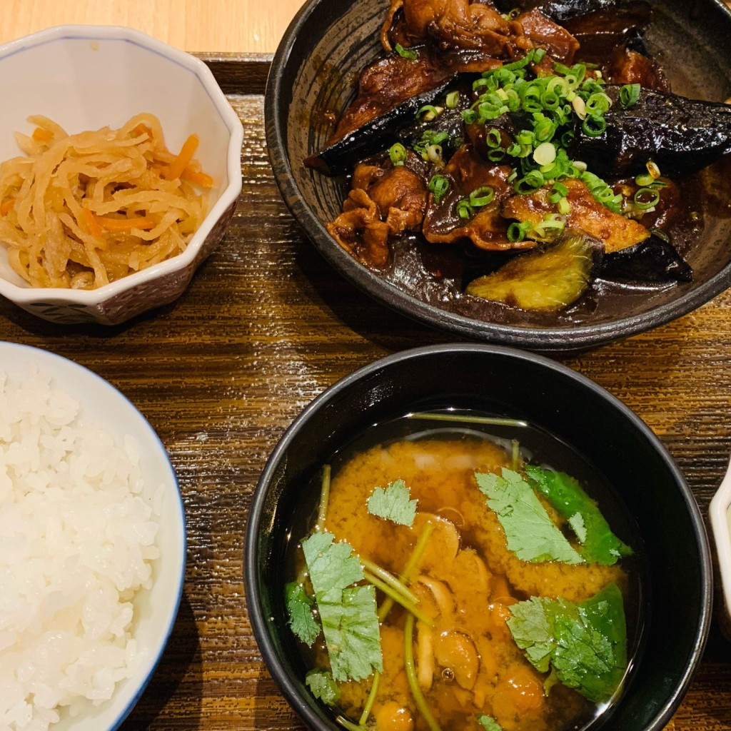 ユーザーが投稿したDinner茄子と豚の味噌炒め定食の写真 - 実際訪問したユーザーが直接撮影して投稿した新丸子東定食屋土鍋炊ごはん なかよしの写真