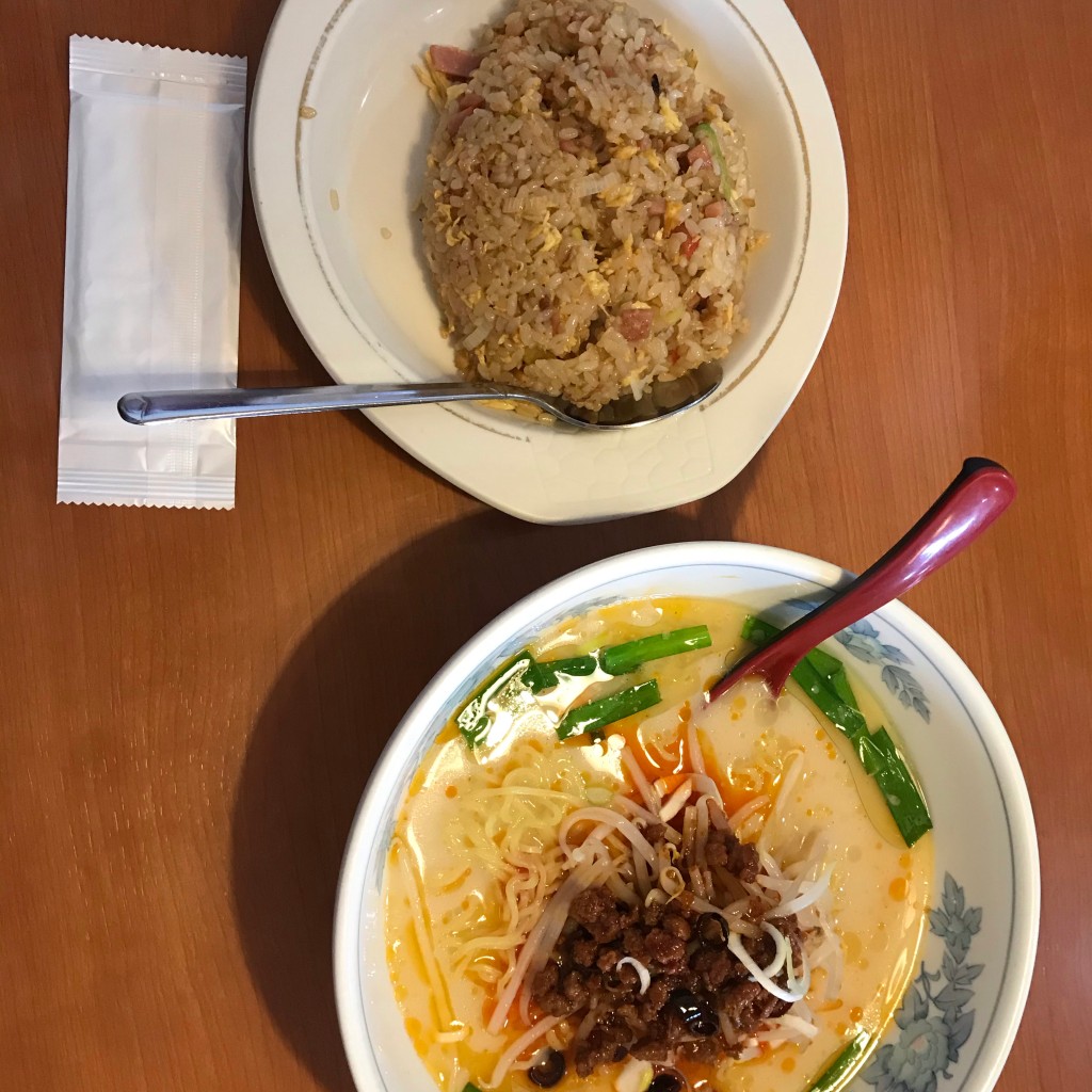 ユーザーが投稿したラーメンランチ、ピリ辛豚骨＋炒飯の写真 - 実際訪問したユーザーが直接撮影して投稿した一之宮台湾料理台湾料理 百味鮮の写真