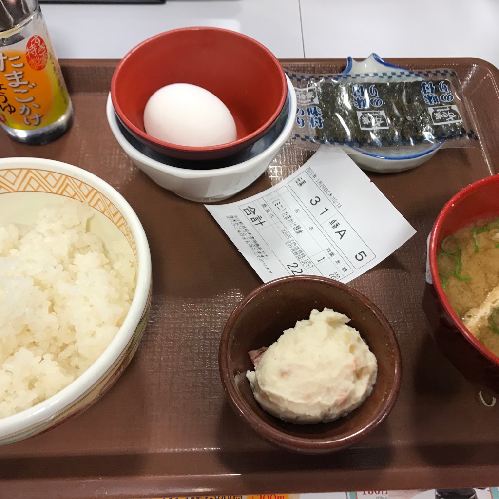 ユーザーが投稿したたまかけ朝食ミニの写真 - 実際訪問したユーザーが直接撮影して投稿した住吉町牛丼すき家 曙橋店の写真