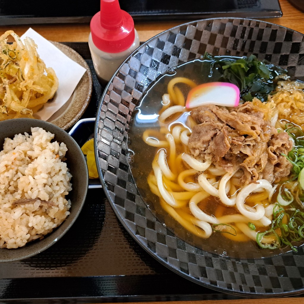 ユーザーが投稿した肉うどん定食の写真 - 実際訪問したユーザーが直接撮影して投稿した徳吉東うどんウドンスタンド タツミの写真