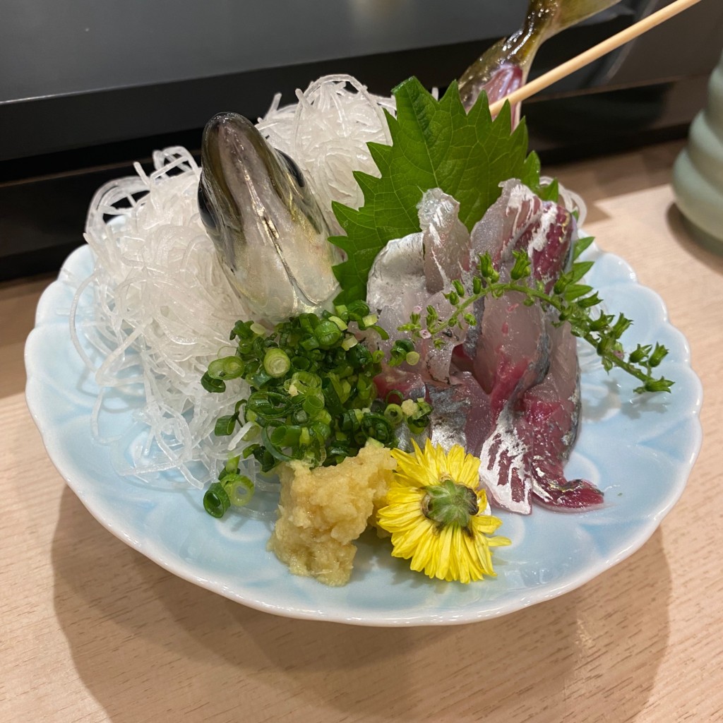 ユーザーが投稿した活あじの刺身の写真 - 実際訪問したユーザーが直接撮影して投稿した江東橋寿司すしざんまい 錦糸町店の写真