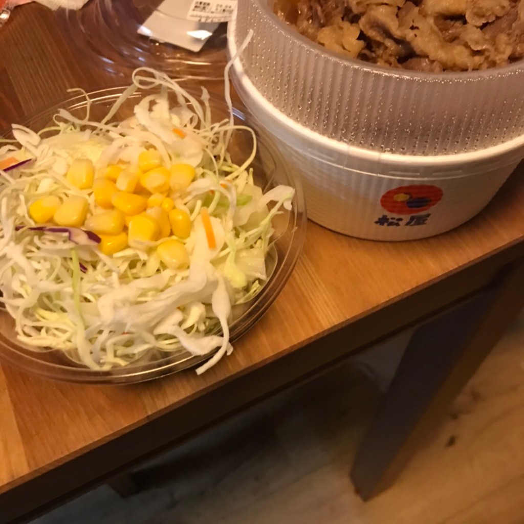 ユーザーが投稿した牛めし+生野菜並弁[102/1]の写真 - 実際訪問したユーザーが直接撮影して投稿した上飯田通牛丼松屋 上飯田店の写真