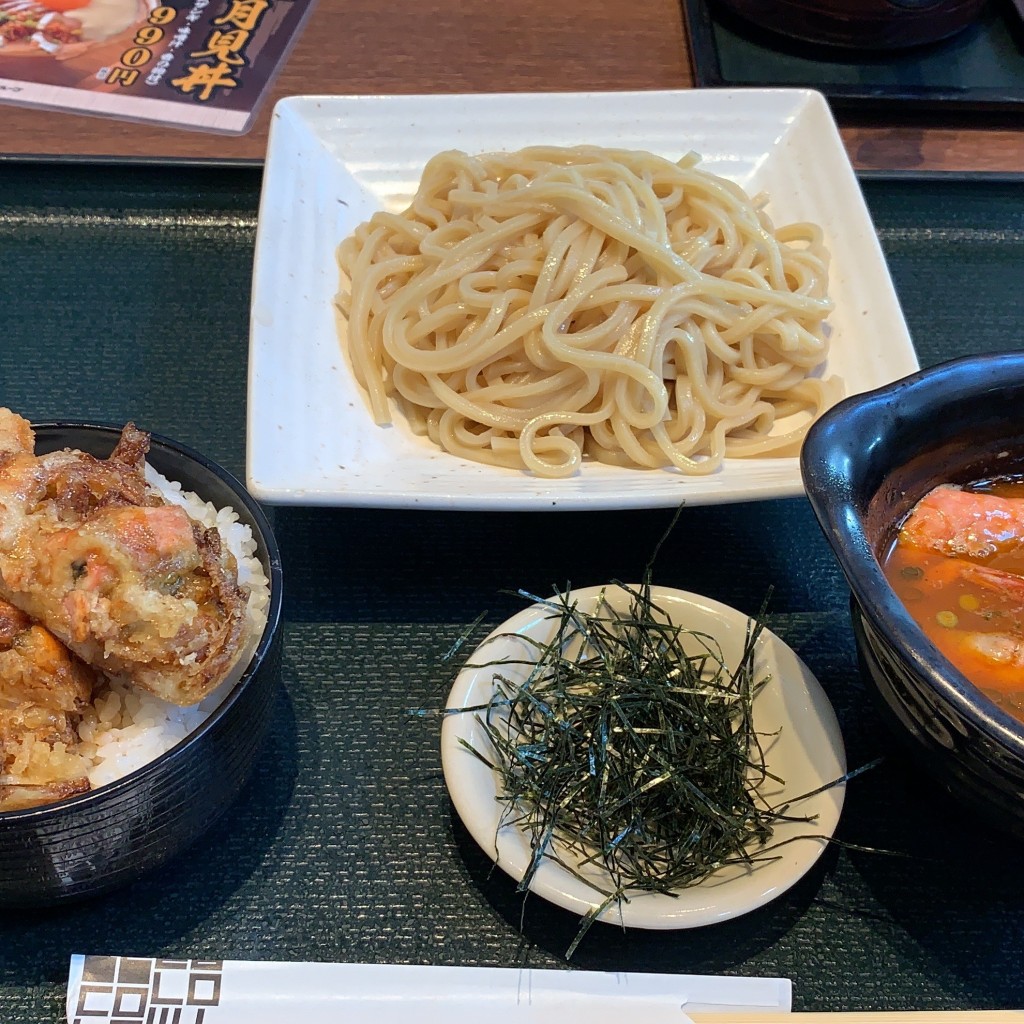 ユーザーが投稿した海老つけ麺とミニかき揚丼Lunchの写真 - 実際訪問したユーザーが直接撮影して投稿した北幸居酒屋北の味紀行と地酒北海道 横浜天理ビル店の写真