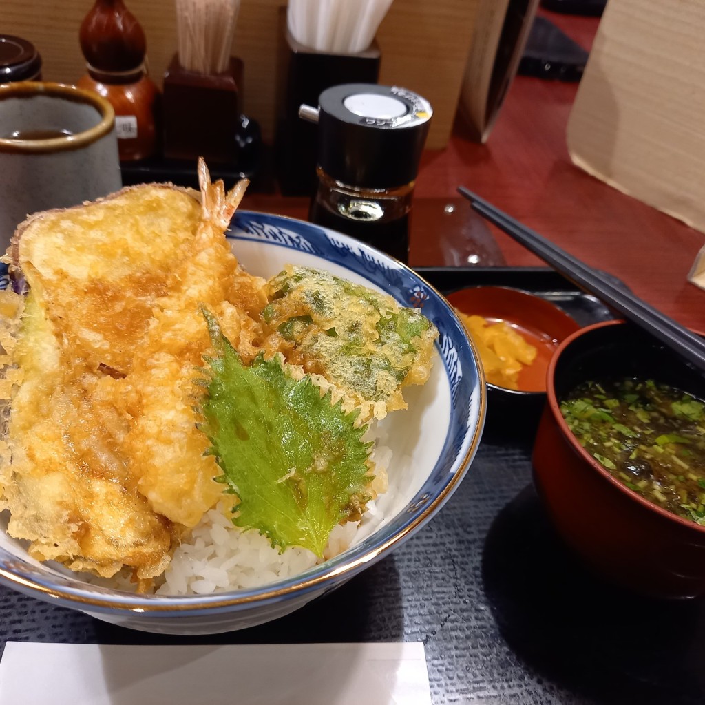 ユーザーが投稿した海老野菜天丼赤だの写真 - 実際訪問したユーザーが直接撮影して投稿した阿倍野筋丼もの丼丼亭 近鉄あべのハルカス店の写真