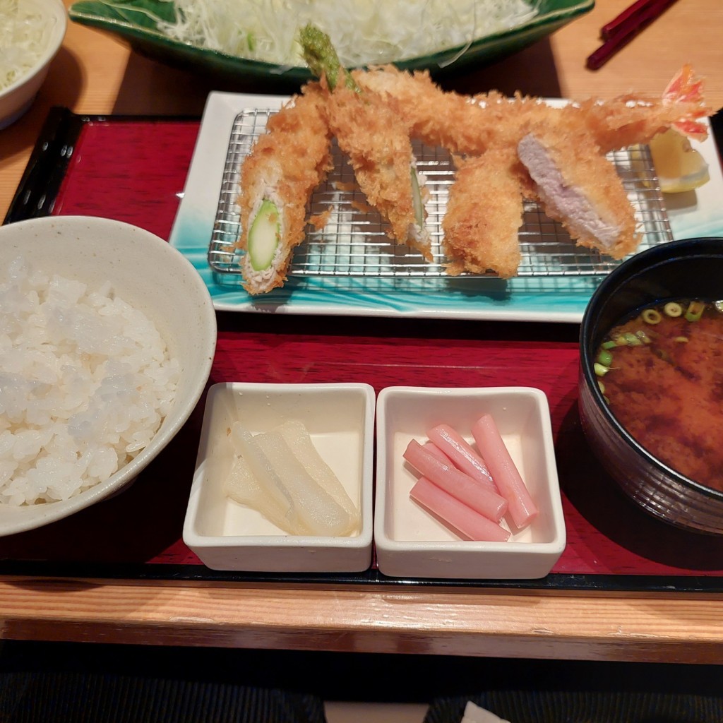 ユーザーが投稿したアスパラ彩り膳の写真 - 実際訪問したユーザーが直接撮影して投稿した松竹町上野とんかつとんかつ新宿さぼてん 江南西アピタ店の写真