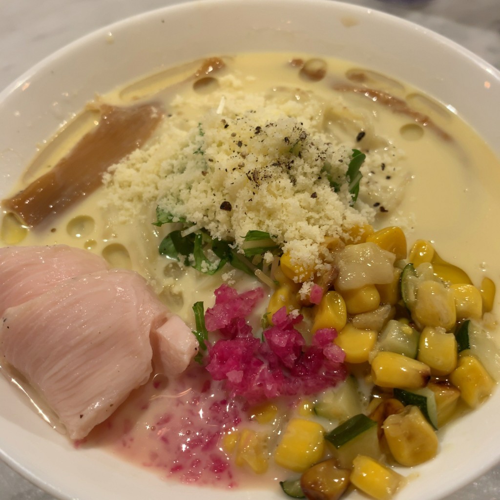 ユーザーが投稿したトウモロコシの冷やしラーメンの写真 - 実際訪問したユーザーが直接撮影して投稿した西新宿ラーメン / つけ麺MENSHO SAN FRANCISCOの写真