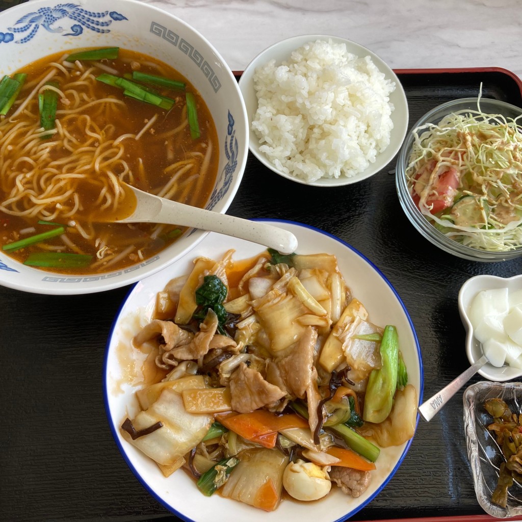 ユーザーが投稿した八宝菜定食 +100でスープをラーメンに変更の写真 - 実際訪問したユーザーが直接撮影して投稿した大平町新中華料理鑫源楼 大平店の写真