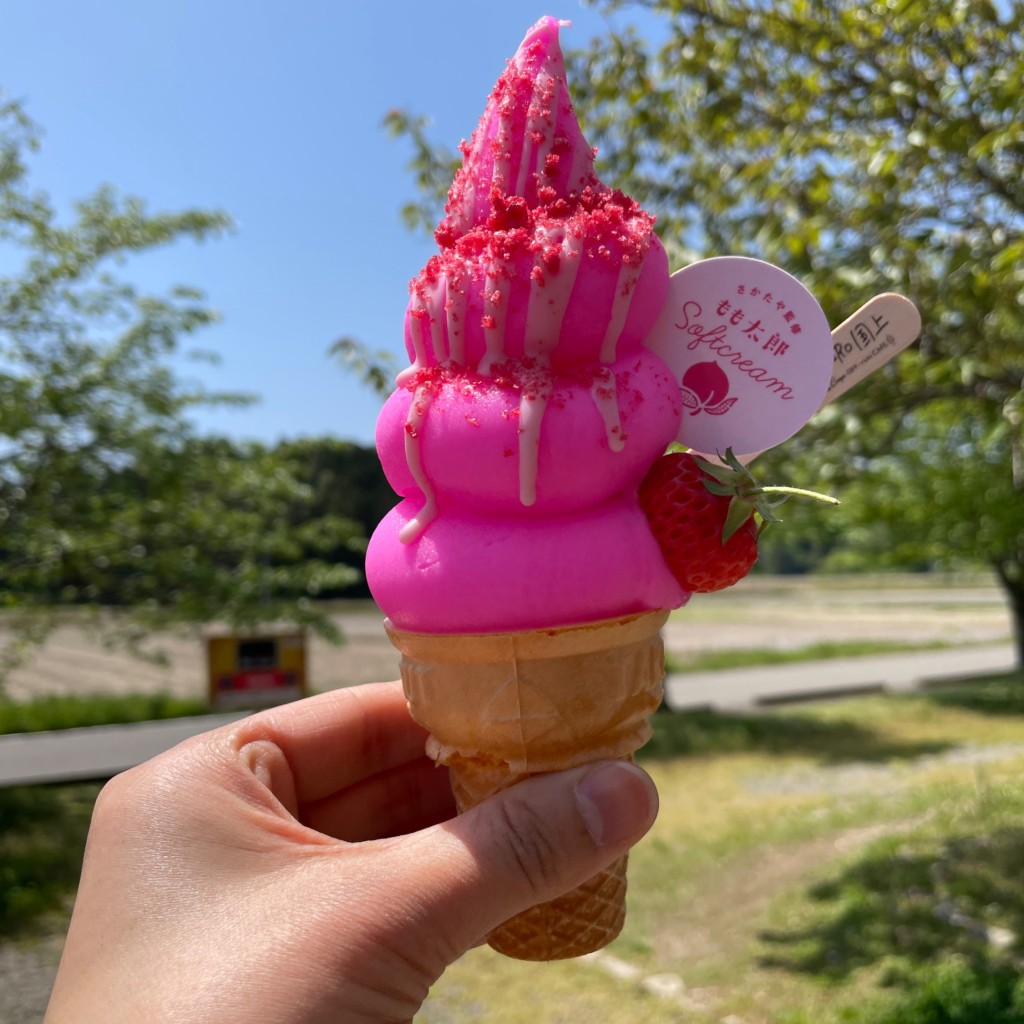 ユーザーが投稿したもも太郎ソフトクリームの写真 - 実際訪問したユーザーが直接撮影して投稿した国上アイスクリームオフる日カフェの写真