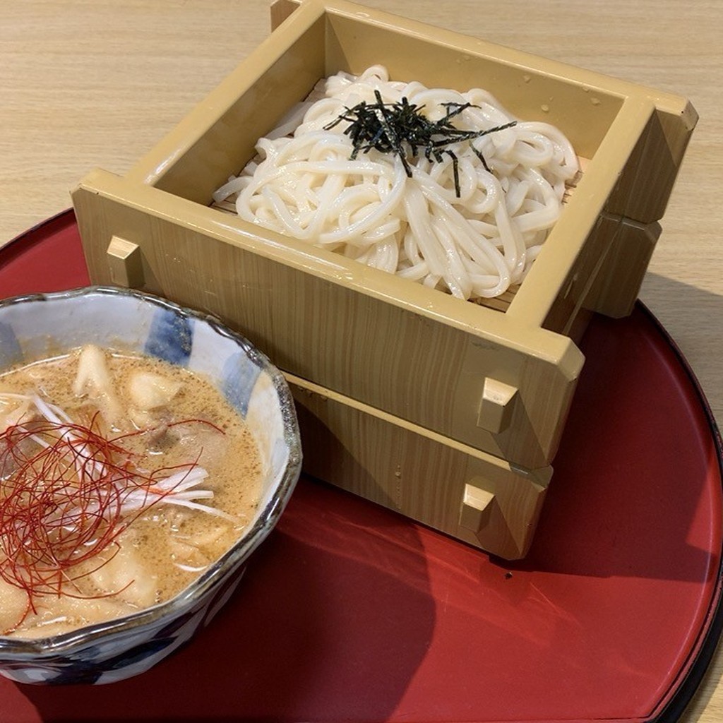 ユーザーが投稿した香ばし葱と豚肉の坦々つけ麺(うどん)の写真 - 実際訪問したユーザーが直接撮影して投稿した若松町和食 / 日本料理和食麺処サガミ 多治見店の写真