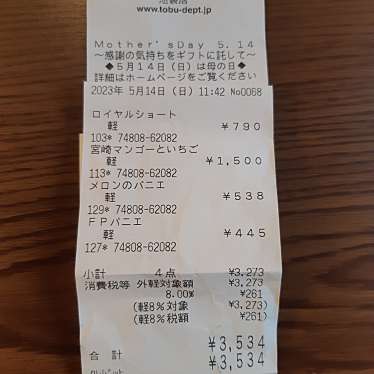 フルーツピークス フルーツショップ青木 東武池袋店のundefinedに実際訪問訪問したユーザーunknownさんが新しく投稿した新着口コミの写真