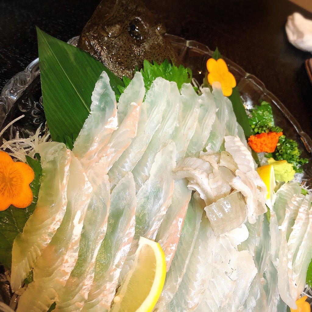 ユーザーが投稿したヒラメの姿造りの写真 - 実際訪問したユーザーが直接撮影して投稿した木引田町寿司いけす居食家 大徳利の写真