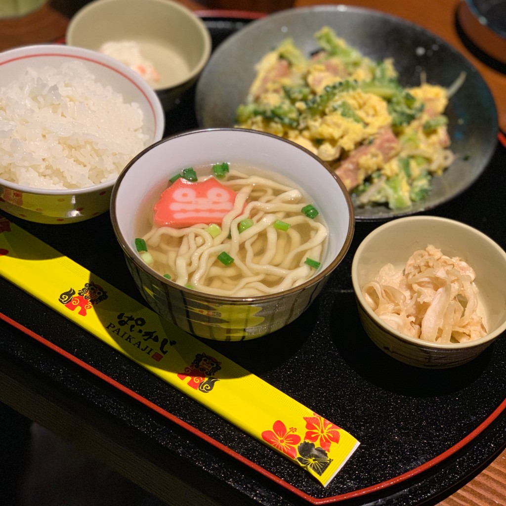 ユーザーが投稿したゴーヤチャンプル定食の写真 - 実際訪問したユーザーが直接撮影して投稿した新宿郷土料理沖縄の台所ぱいかじ  新宿新南口店の写真
