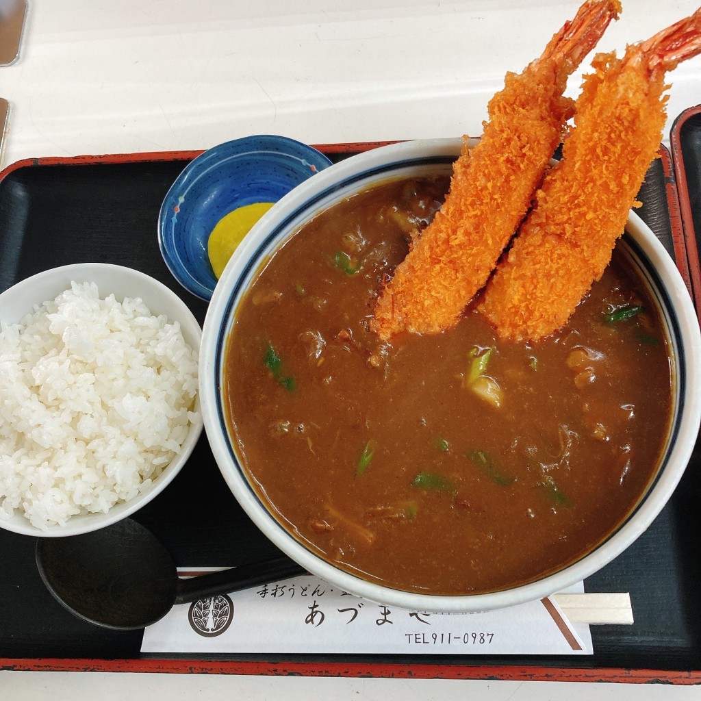 ユーザーが投稿した海老カレーうどん ご飯付きの写真 - 実際訪問したユーザーが直接撮影して投稿した朝霧南町定食屋あづまやの写真