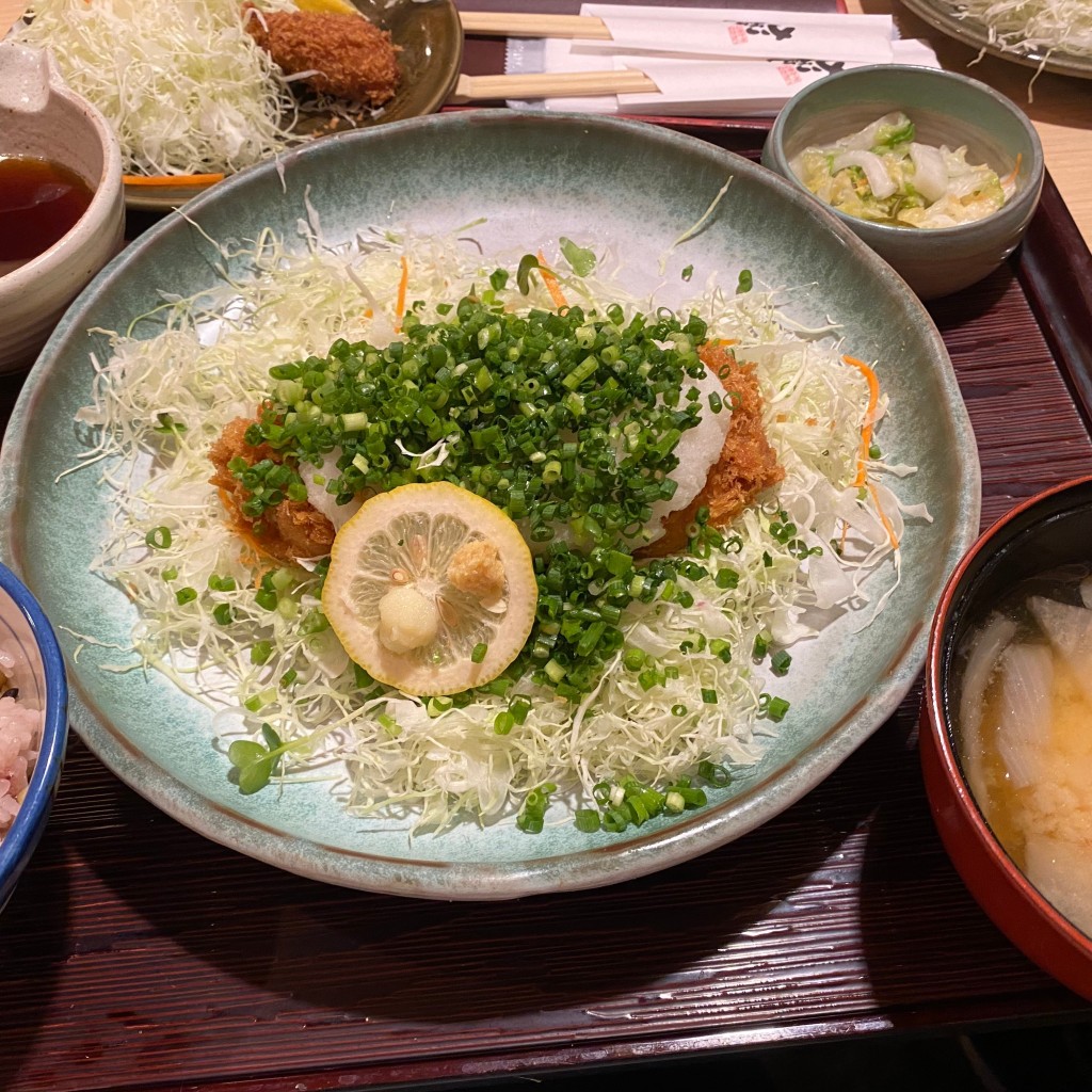 ユーザーが投稿したねぎおろしかつ定食ロースの写真 - 実際訪問したユーザーが直接撮影して投稿した東和とんかつかつ敏 綾瀬店の写真
