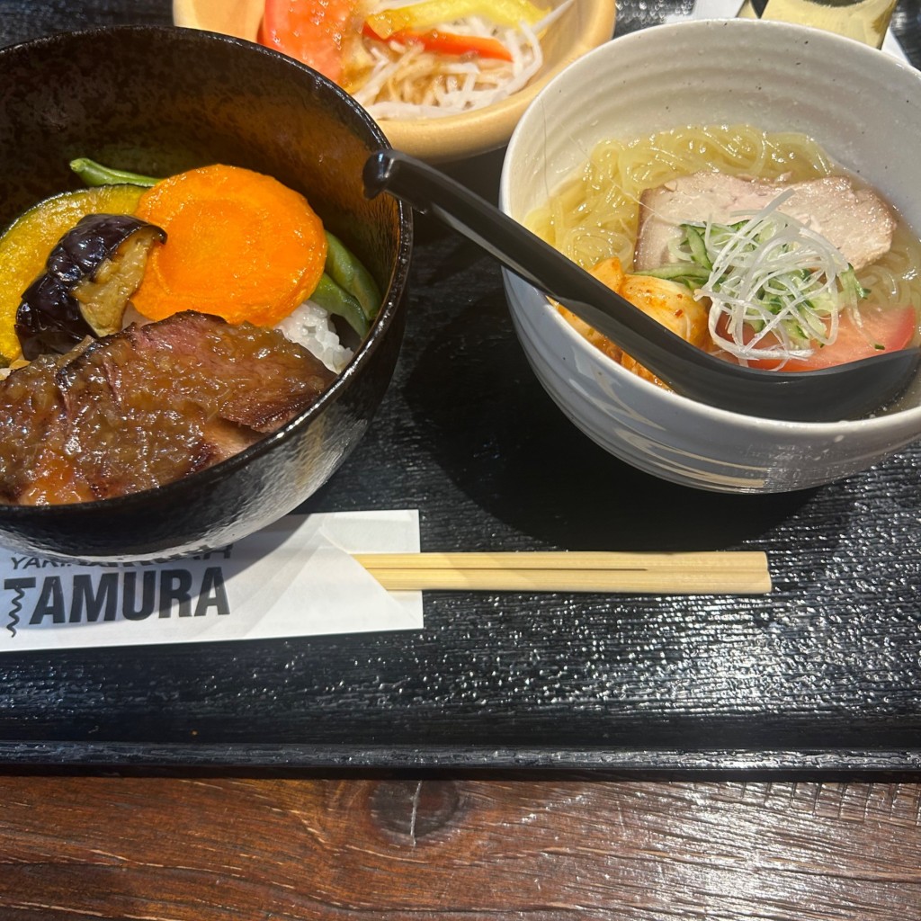 ユーザーが投稿したステーキ&冷麺セットLunchの写真 - 実際訪問したユーザーが直接撮影して投稿した北二条西焼肉YAKINIKU BAR TAMURA 赤れんがテラス店の写真