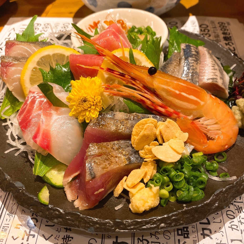 ユーザーが投稿した刺身盛り合わせの写真 - 実際訪問したユーザーが直接撮影して投稿した梅田魚介 / 海鮮料理魚屋スタンドふじ子の写真