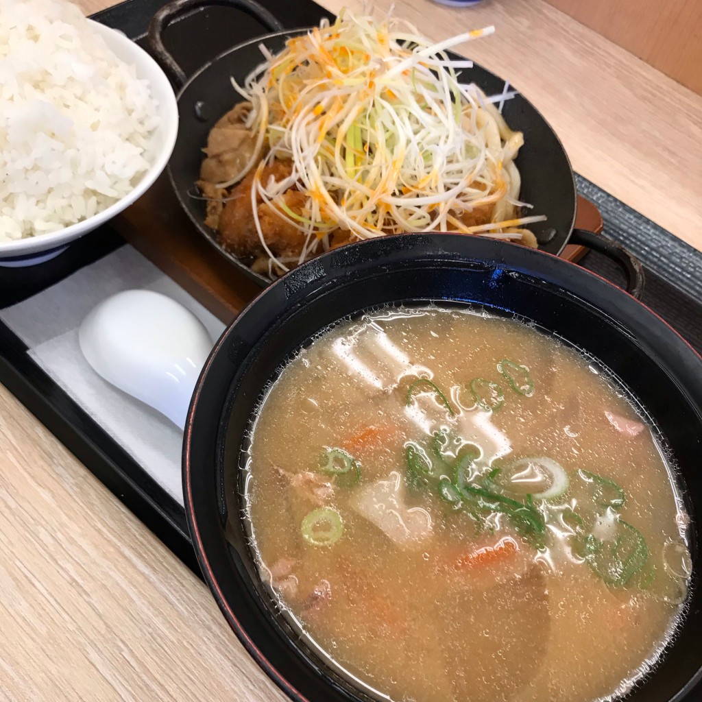 ユーザーが投稿した豚スキ煮肉うどんチキン定食の写真 - 実際訪問したユーザーが直接撮影して投稿した粉浜とんかつかつや 大阪住之江粉浜店の写真