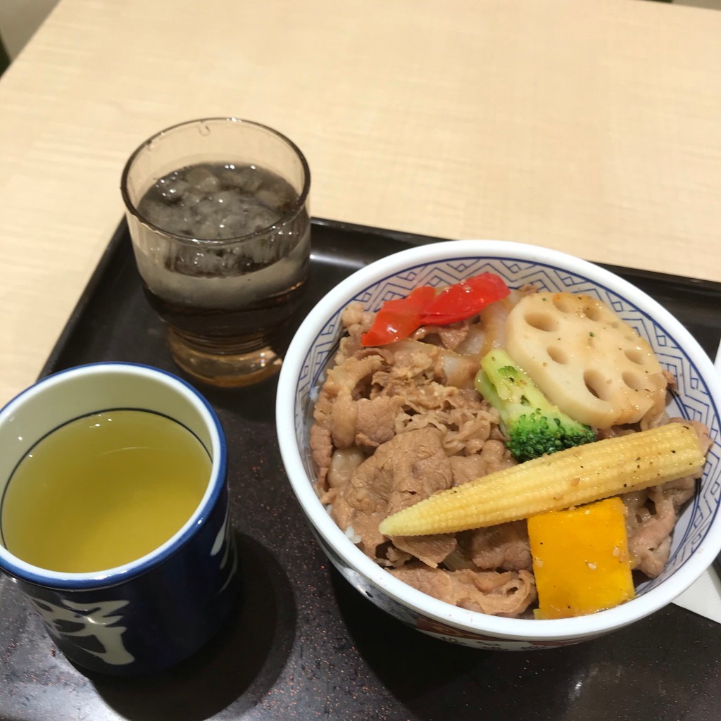 ユーザーが投稿した牛丼Pon野菜の写真 - 実際訪問したユーザーが直接撮影して投稿した恵比寿西牛丼吉野家 恵比寿駅前店の写真