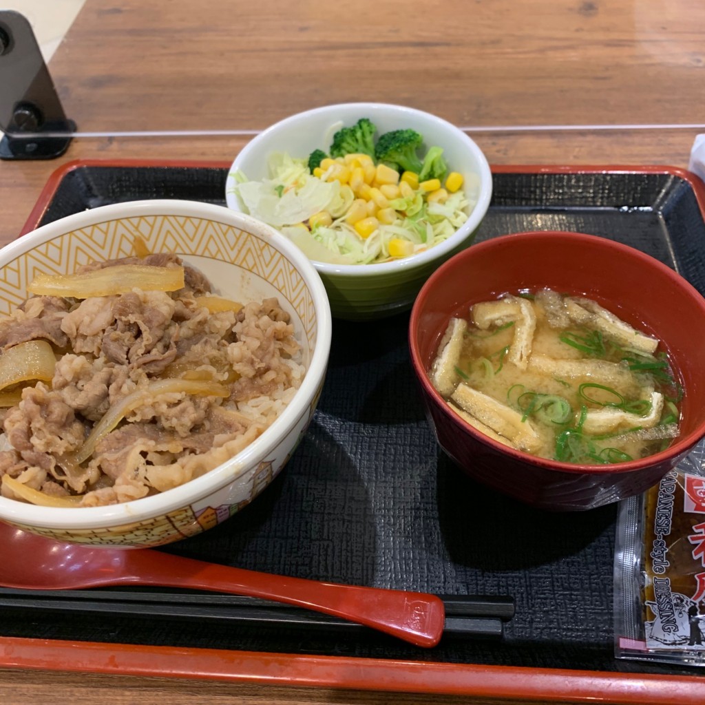 ユーザーが投稿した牛丼ランチセットの写真 - 実際訪問したユーザーが直接撮影して投稿した国領町牛丼すき家 イトーヨーカドー国領店の写真