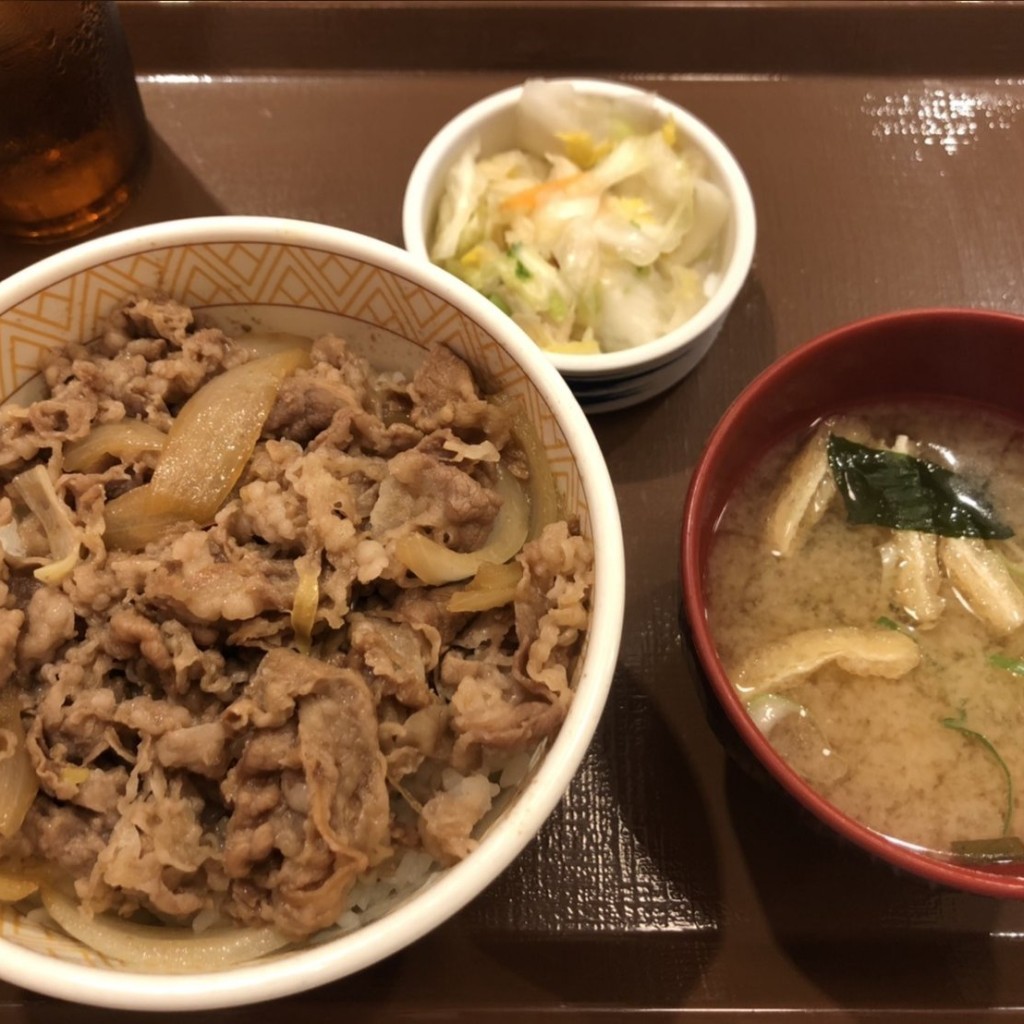 ユーザーが投稿した牛丼並 お新香セットの写真 - 実際訪問したユーザーが直接撮影して投稿した黄金通牛丼すき家 中村黄金通店の写真