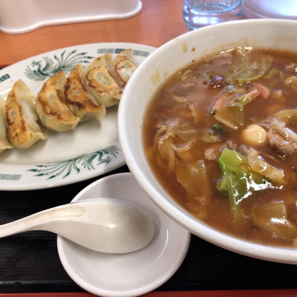 ユーザーが投稿したあんかけラーメン+餃子セットの写真 - 実際訪問したユーザーが直接撮影して投稿した高幡中華料理日高屋 高幡不動駅前店の写真