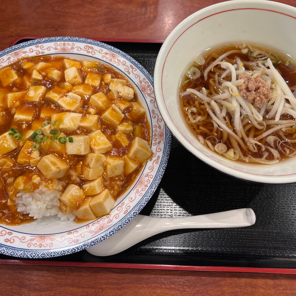 ユーザーが投稿した麻婆丼ミニ麺セットの写真 - 実際訪問したユーザーが直接撮影して投稿した川口中華料理中華食堂一番館 川口店の写真