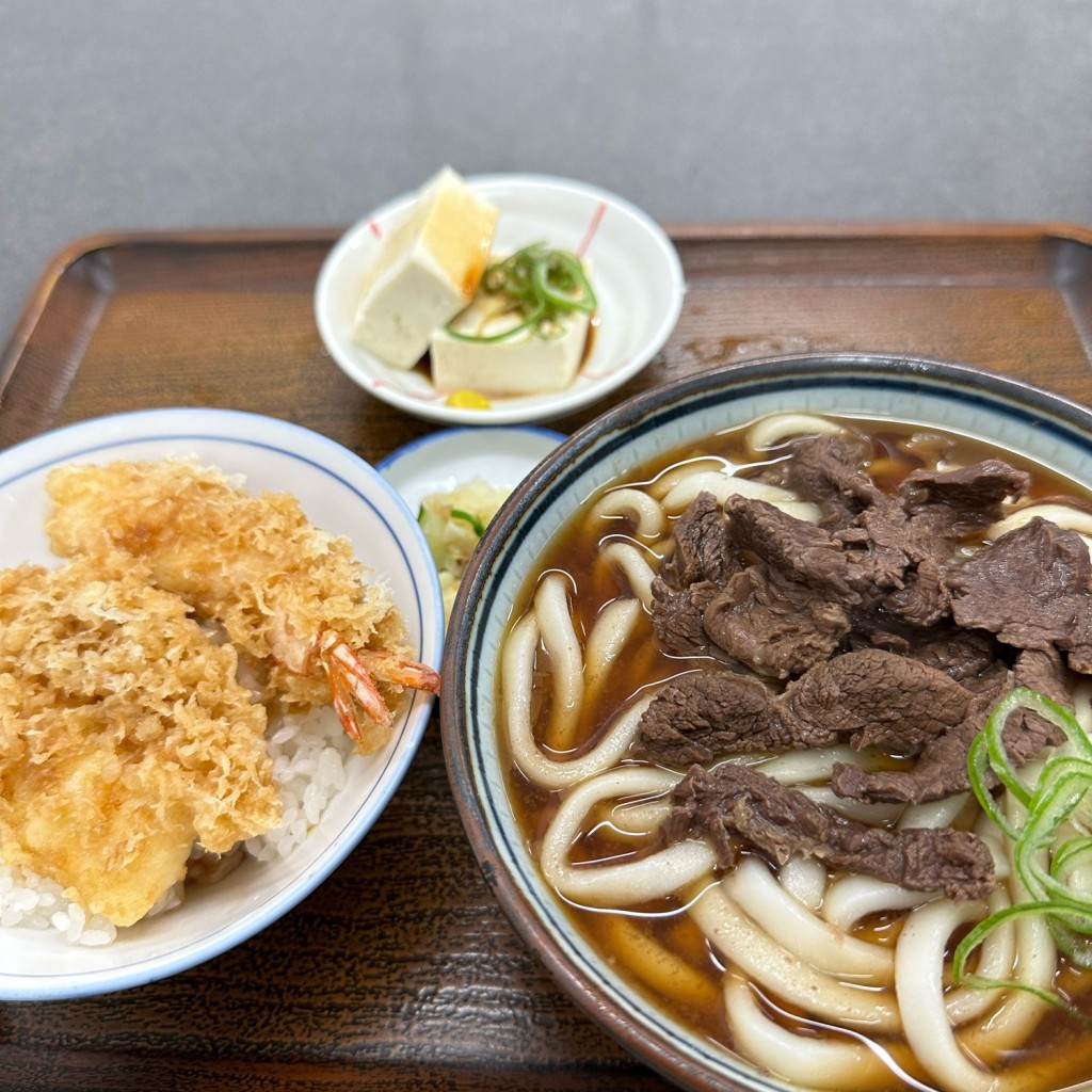 ユーザーが投稿した馬肉うどん、ミニ天丼セットの写真 - 実際訪問したユーザーが直接撮影して投稿した天神郷土料理中村屋の写真