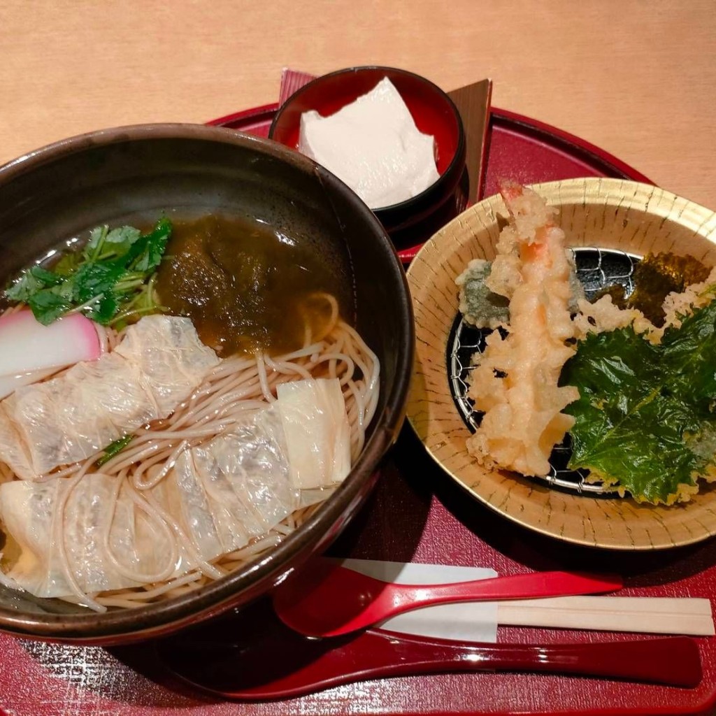 ユーザーが投稿した天ぷら黒豆にゅう麺の写真 - 実際訪問したユーザーが直接撮影して投稿した河原町豆腐料理豆冨と季節料理 芦刈 守口店の写真