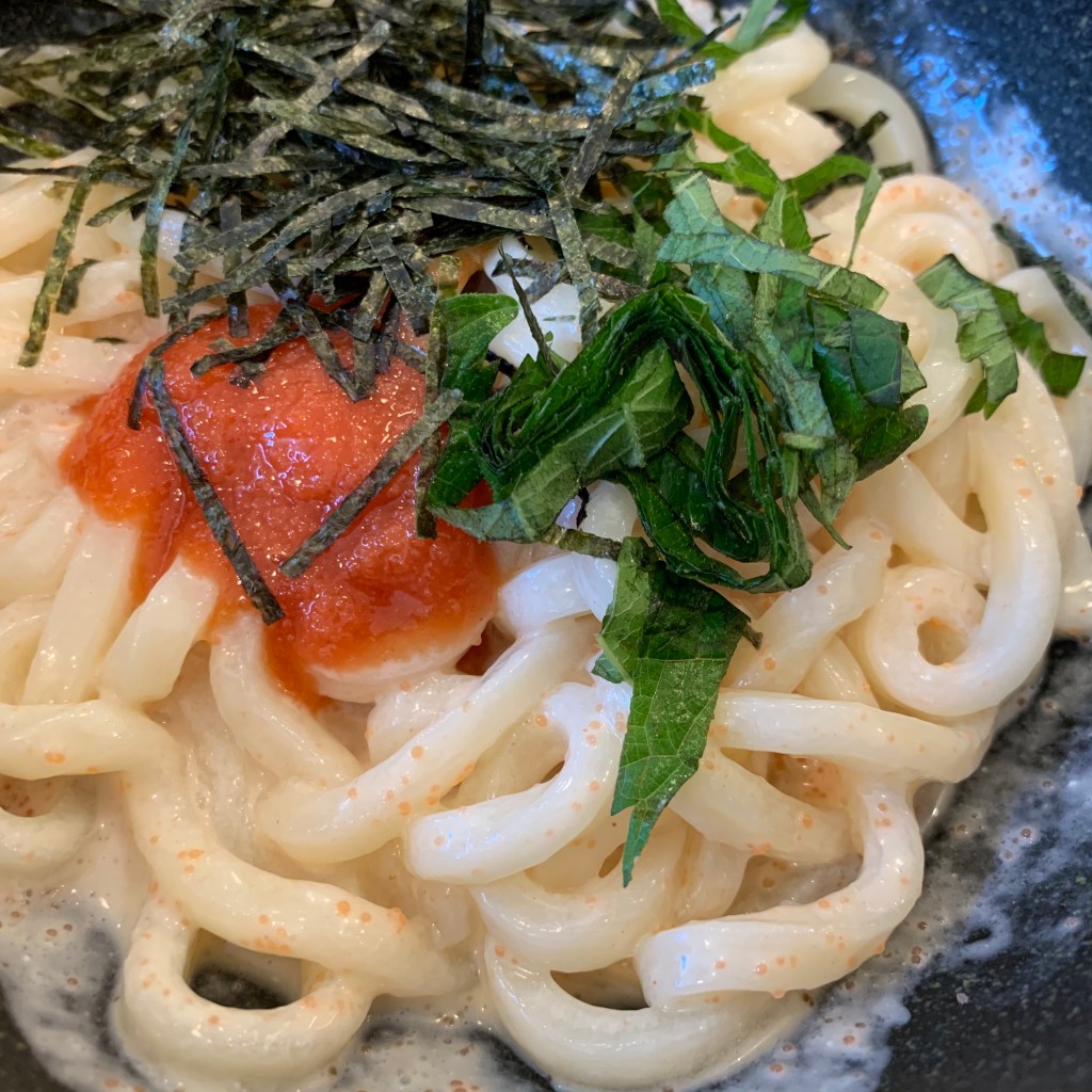 ユーザーが投稿した冷やし明太子クリームうどん 選べるご飯セット牛飯の写真 - 実際訪問したユーザーが直接撮影して投稿した北一色ファミリーレストランココス 北一色店の写真