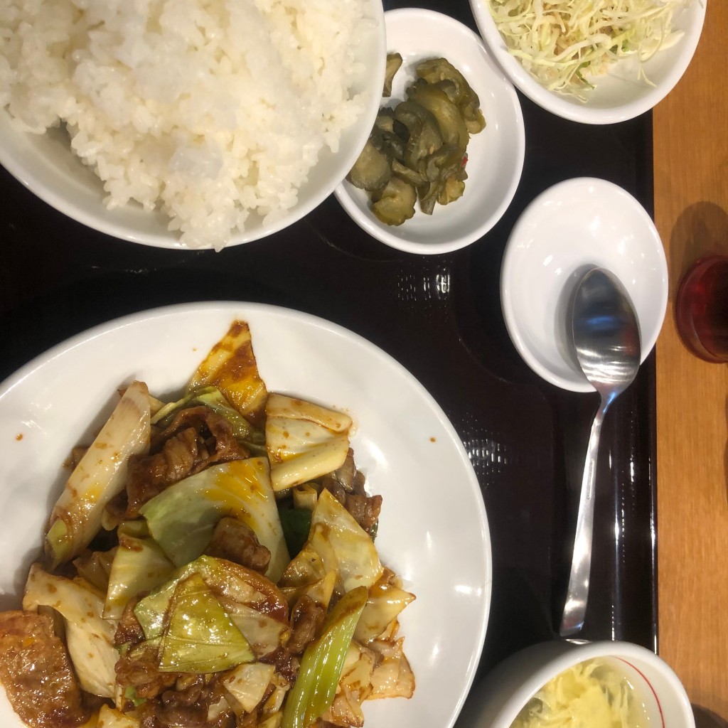 ユーザーが投稿した回鍋肉定食+餃子の写真 - 実際訪問したユーザーが直接撮影して投稿した四谷中華料理日高屋 四ツ谷店の写真