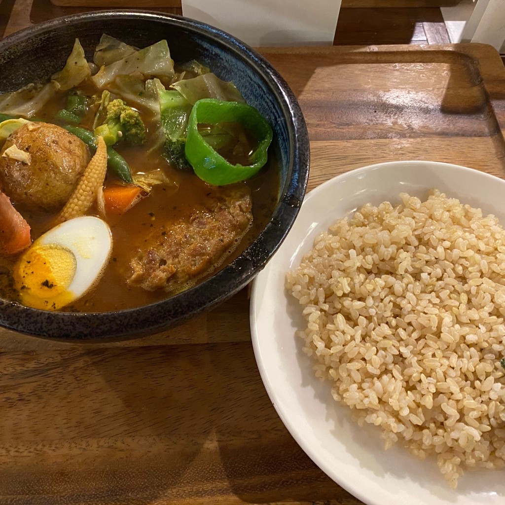 ユーザーが投稿したハンバーグと10種野菜 のスープカレーの写真 - 実際訪問したユーザーが直接撮影して投稿した北沢カレーカレー食堂 心 下北沢店の写真