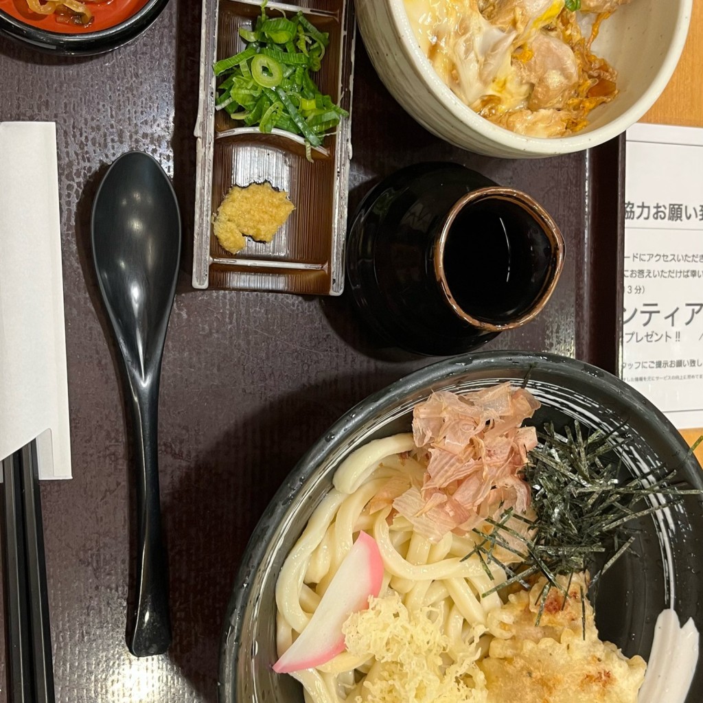 ユーザーが投稿した親子丼とぶっかけうどんの写真 - 実際訪問したユーザーが直接撮影して投稿した湊町うどん杵屋 なんばO’CAT店の写真