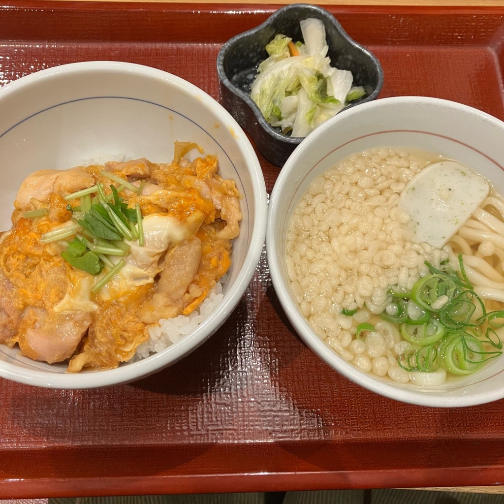 ユーザーが投稿した親子丼(小盛) 京風つけもの&小うどんの写真 - 実際訪問したユーザーが直接撮影して投稿した六ツ川丼ものなか卯 横浜六ツ川店の写真