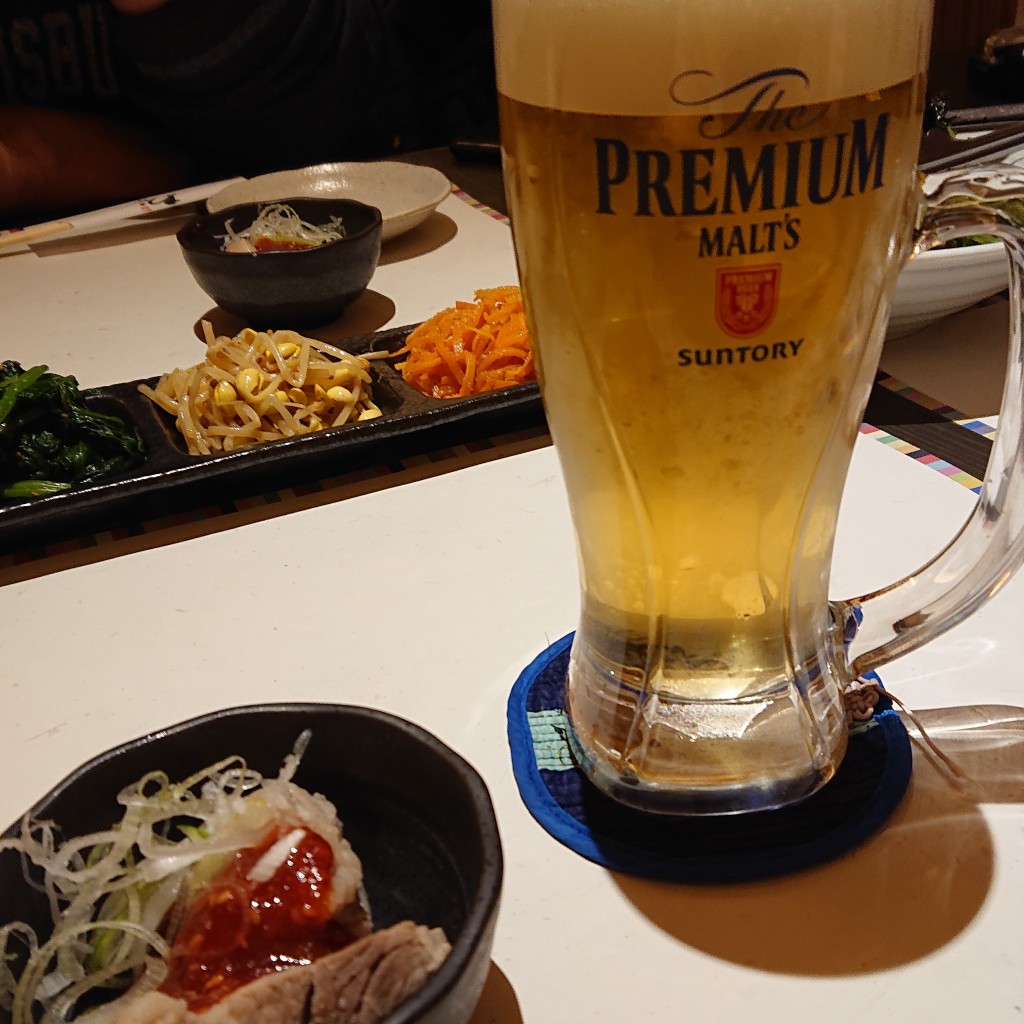ユーザーが投稿したプレミアムモルツ生の写真 - 実際訪問したユーザーが直接撮影して投稿した中之島韓国料理わらいやの写真