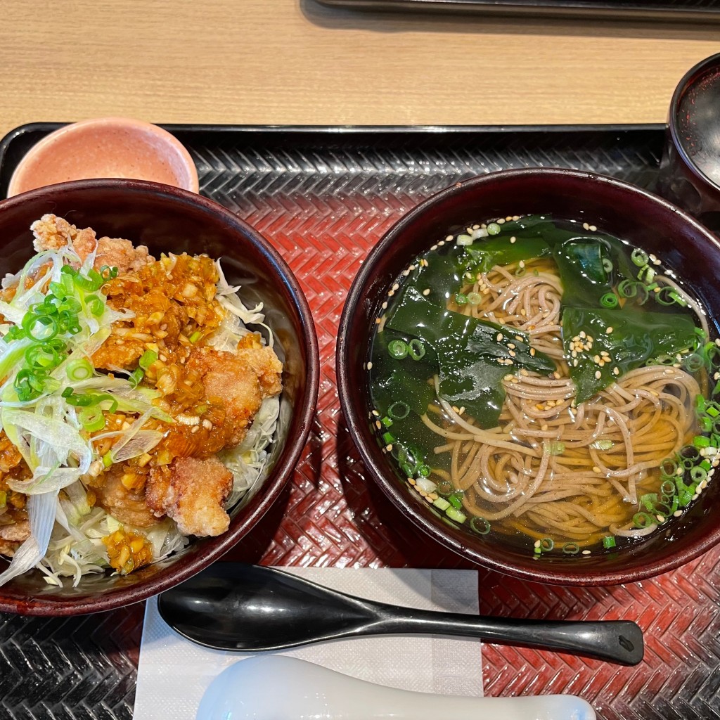 ユーザーが投稿した[麺セット]鶏竜田のもろみ醤油だれ丼の写真 - 実際訪問したユーザーが直接撮影して投稿した一身田上津部田定食屋大戸屋 津山の手店の写真