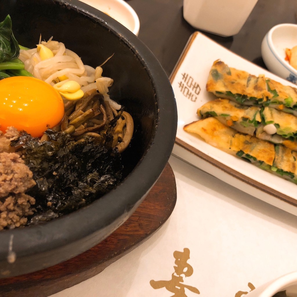 ユーザーが投稿した石焼ビビンバ&チヂミセットの写真 - 実際訪問したユーザーが直接撮影して投稿した栄韓国料理妻家房 名古屋ラシック店の写真