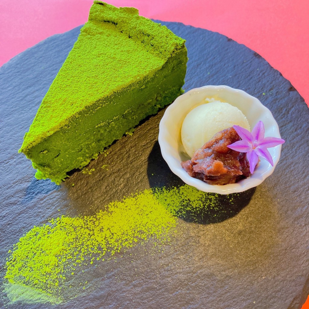 ユーザーが投稿した京豆腐の抹茶ケーキの写真 - 実際訪問したユーザーが直接撮影して投稿した嵐山西一川町カフェmusubi cafeの写真