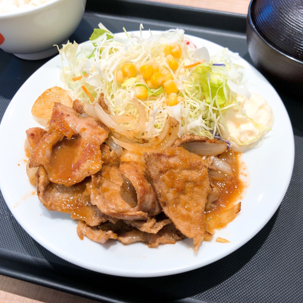 ユーザーが投稿した豚ロース生姜焼き定食ミニの写真 - 実際訪問したユーザーが直接撮影して投稿した西池袋牛丼松屋 池袋アゼリア通り店の写真