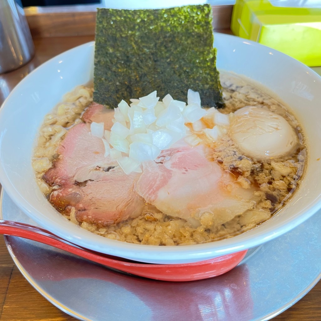 ユーザーが投稿した背脂煮干ラーメン味玉付の写真 - 実際訪問したユーザーが直接撮影して投稿した東太田ラーメン専門店千葉房総 麺のマルタイの写真