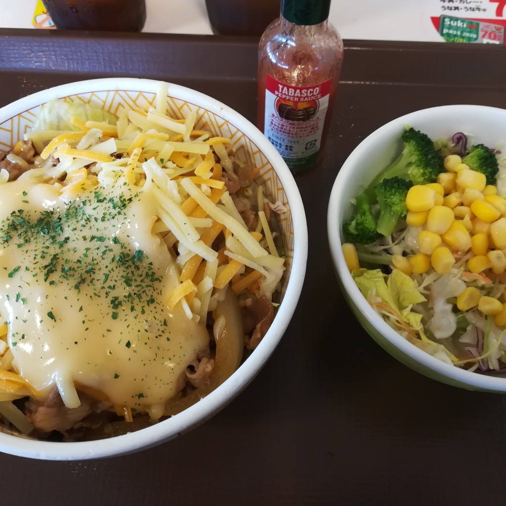 ユーザーが投稿した牛丼ライト並チーズトッピングの写真 - 実際訪問したユーザーが直接撮影して投稿した鯵潟牛丼すき家 白根店の写真