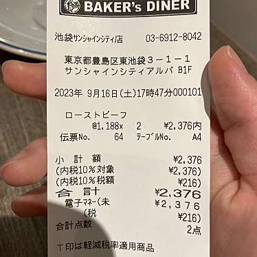 ベイカーズダイナー 池袋サンシャインシティ店のundefinedに実際訪問訪問したユーザーunknownさんが新しく投稿した新着口コミの写真