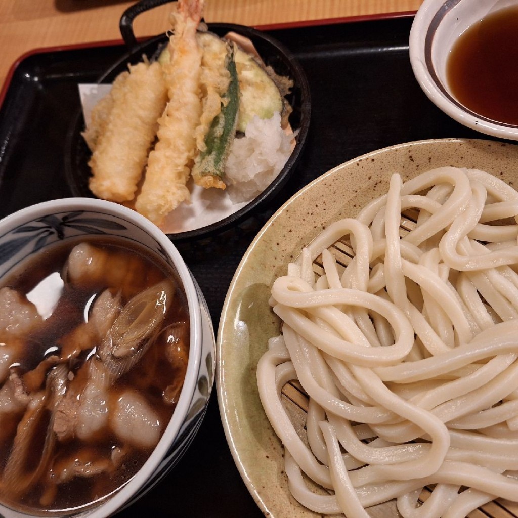 ユーザーが投稿した肉つけ汁うどん天ぷらセットの写真 - 実際訪問したユーザーが直接撮影して投稿した豊四季うどん久兵衛屋 南柏店の写真