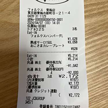 フォルクス青梅店のundefinedに実際訪問訪問したユーザーunknownさんが新しく投稿した新着口コミの写真