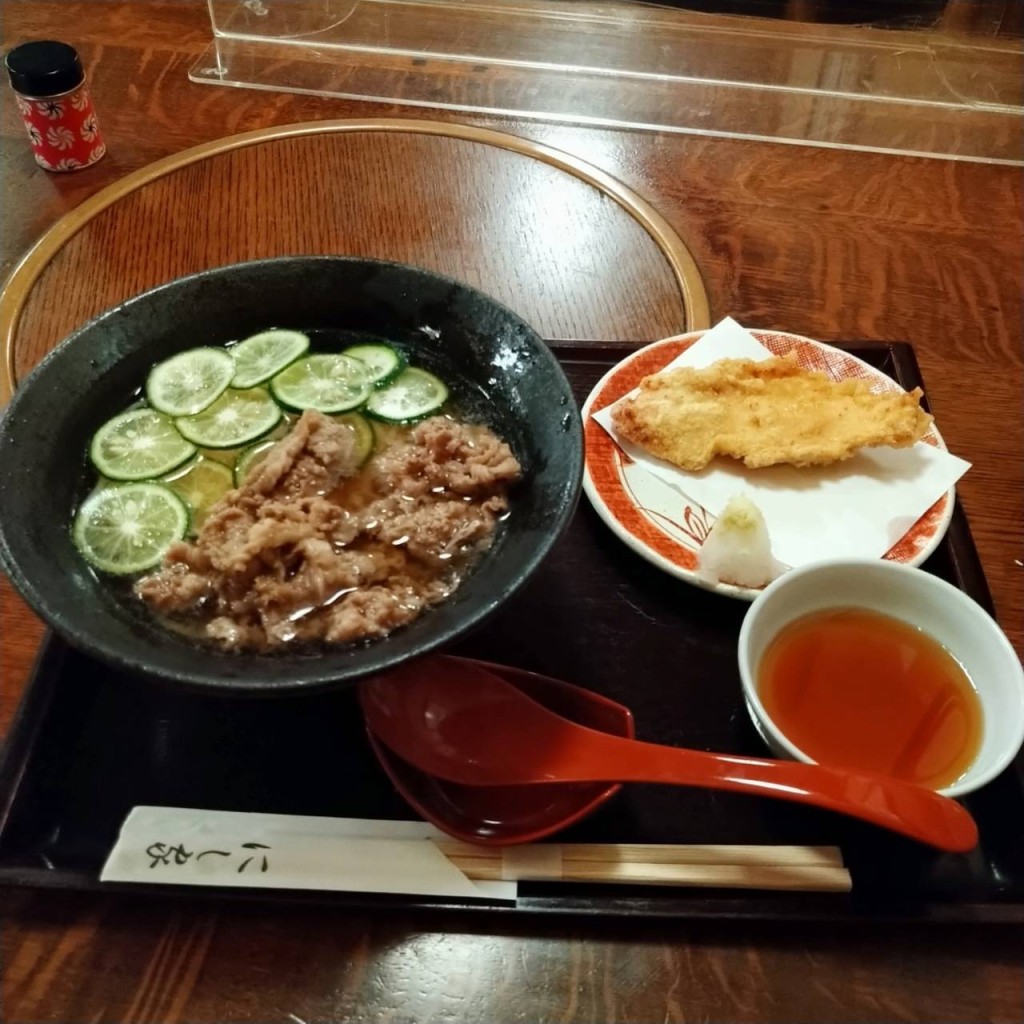 ユーザーが投稿したかけ肉すだちうどんの写真 - 実際訪問したユーザーが直接撮影して投稿した東心斎橋うどんうどんちり本家 にし家 本店の写真