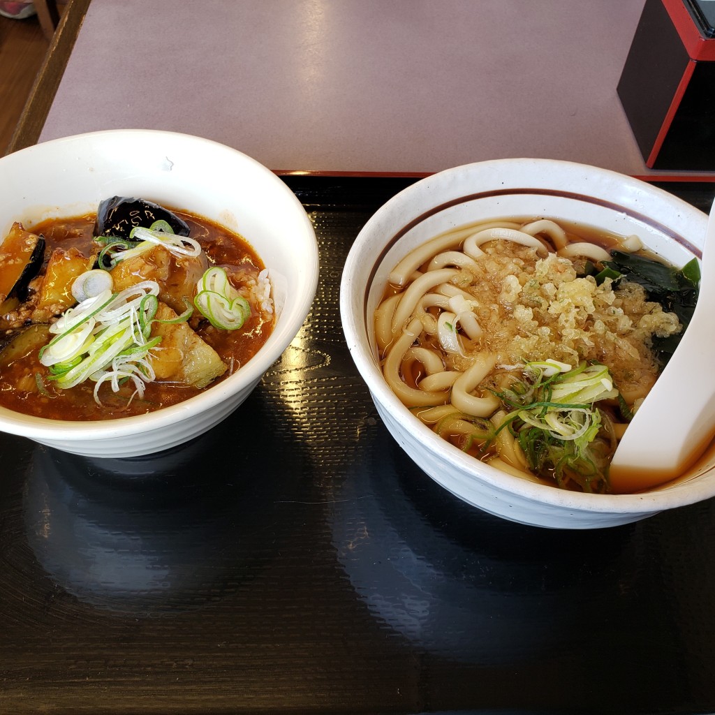 ユーザーが投稿した水曜日定食 麻婆茄子丼セットの写真 - 実際訪問したユーザーが直接撮影して投稿した美女木うどん山田うどん食堂 笹目店の写真