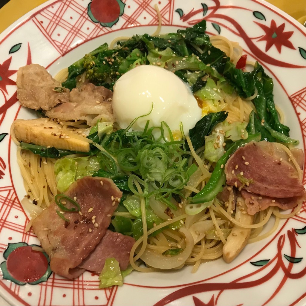 ユーザーが投稿した京のもち豚と春野菜の具だくさん醤油バターの写真 - 実際訪問したユーザーが直接撮影して投稿した錦パスタ先斗入ル 栄店の写真