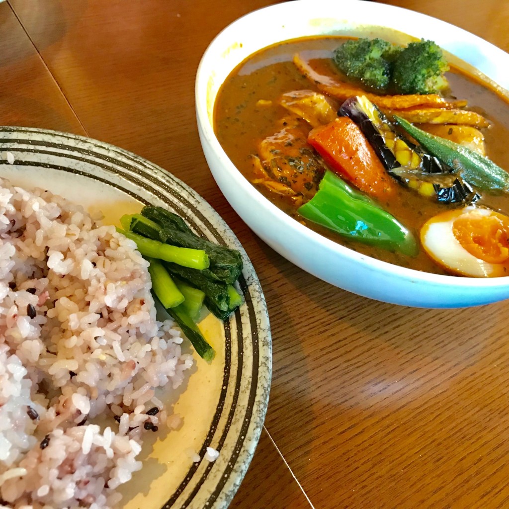 ユーザーが投稿した骨付きチキンと彩り野菜のスープカレーの写真 - 実際訪問したユーザーが直接撮影して投稿した穂高スープカレースープカレーのハンジロー 安曇野店の写真