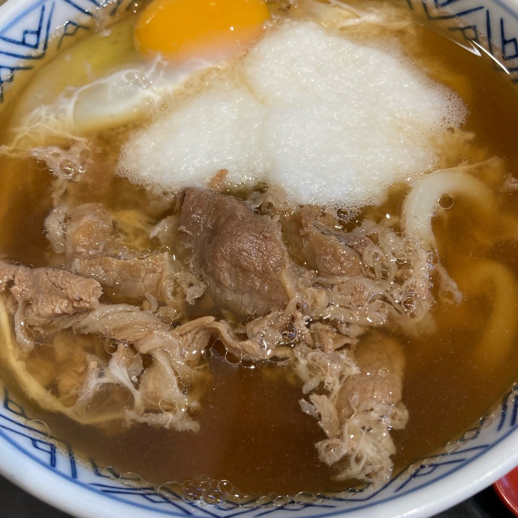 ユーザーが投稿したやまかけ肉うどん (玉子入り)の写真 - 実際訪問したユーザーが直接撮影して投稿した西条町助実うどんどんどん ゆめモール西条店の写真